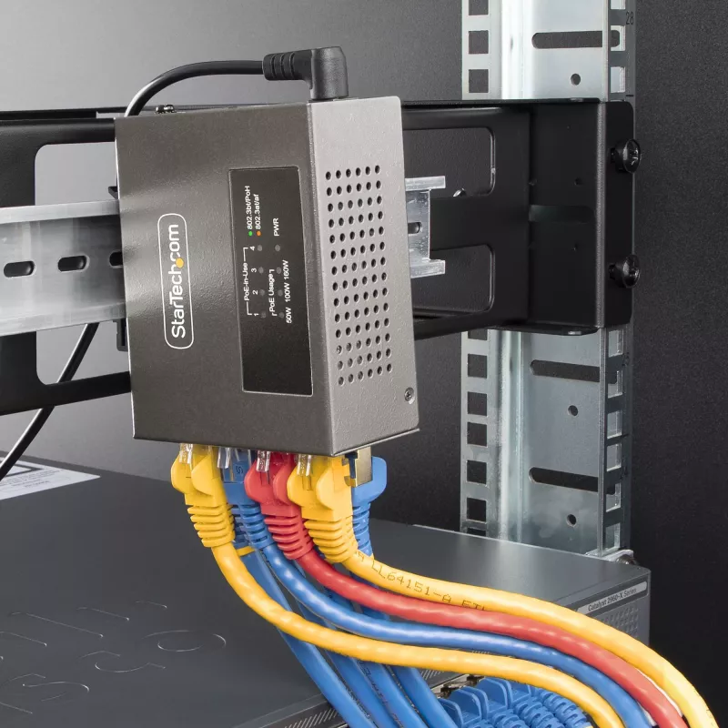 Inyector PoE++ Multi-Gigabit de 4 puertos StarTech.com, Ethernet 5/2.5/1G (NBASE-T), PoE/PoE+/PoE++ (802.3af/802.3at/802.3bt), presupuesto de potencia de 160 vatios, montaje en pared/riel DIN, no gestionado