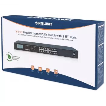 Switch no gestionado Intellinet 16 puertos Gigabit Ethernet PoE+ 370W