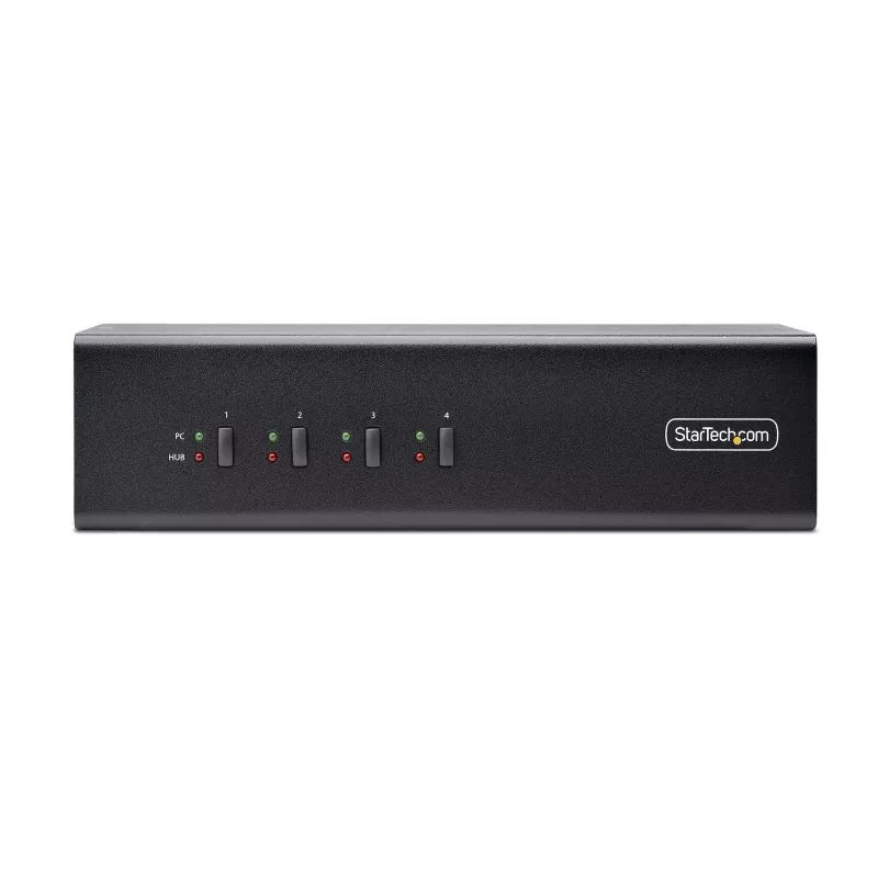 Switch KVM DisplayPort de doble monitor de 4 puertos StarTech.com, 4K 60Hz, 2 puertos hub USB 5Gbps, 2 puertos USB 2.0 HID, conmutación por tecla de acceso rápido y botón, conforme a TAA – audio de 3,5 mm, HDCP