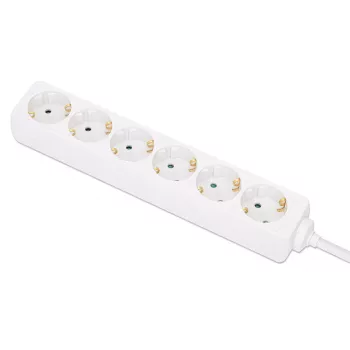 Unidad de distribución de alimentación Manhattan EU (2 polos), x6 tomas/salida, cable de 2m, 16A, Blanco, alargador, PDU, regleta de enchufes, tres años de garantía