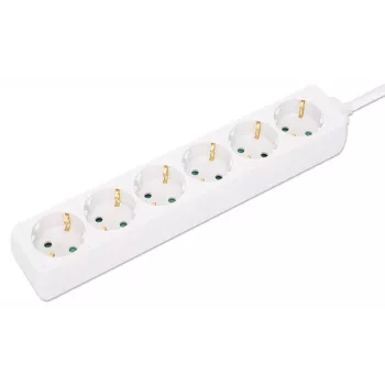 Unidad de distribución de alimentación Manhattan EU (2 polos), x6 tomas/salida, cable de 2m, 16A, Blanco, alargador, PDU, regleta de enchufes, tres años de garantía