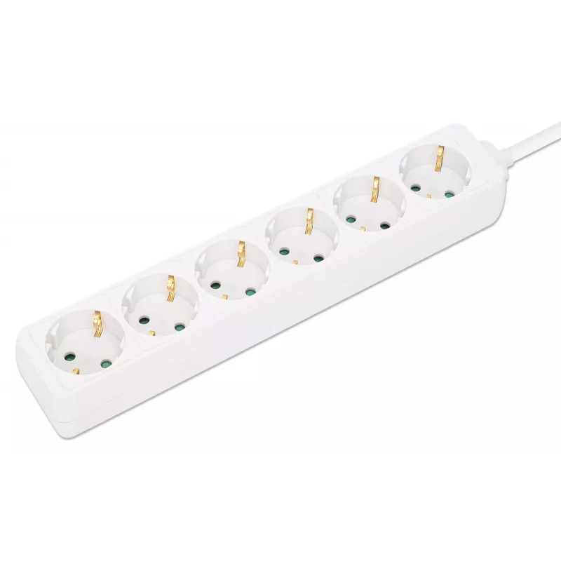 Unidad de distribución de alimentación Manhattan EU (2 polos), x6 tomas/salida, cable de 2m, 16A, Blanco, alargador, PDU, regleta de enchufes, tres años de garantía