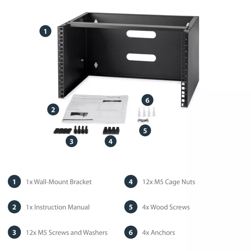 StarTech.com WALLMOUNT6 soporte de pared 6U para panel de conexiones, 19 pulgadas, 35,5 cm de profundidad, acero, negro