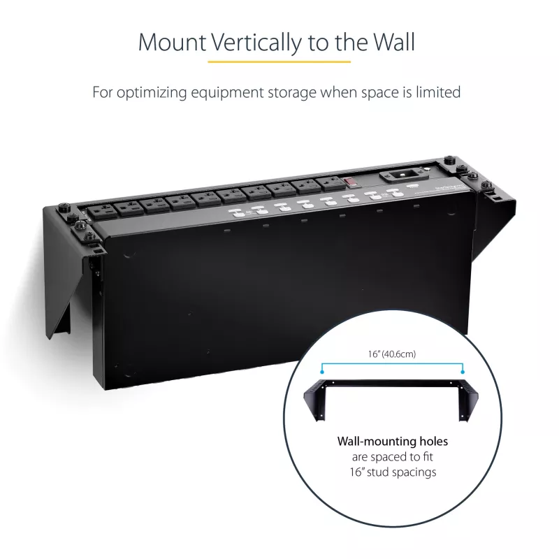StarTech.com Soporte de rack vertical de pared 3U 19” , Soporte de pared para patch panel para equipos de datos/AV/IT/ordenador, Rack 3U para armario o sala de servidores, Capacidad de carga 150 lb (68 kg)