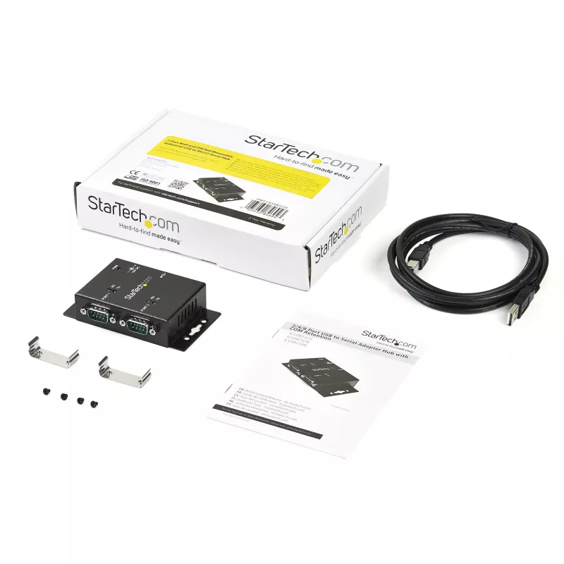 StarTech.com Hub adaptador USB a serie industrial de 2 puertos montable en pared con clips para carril DIN