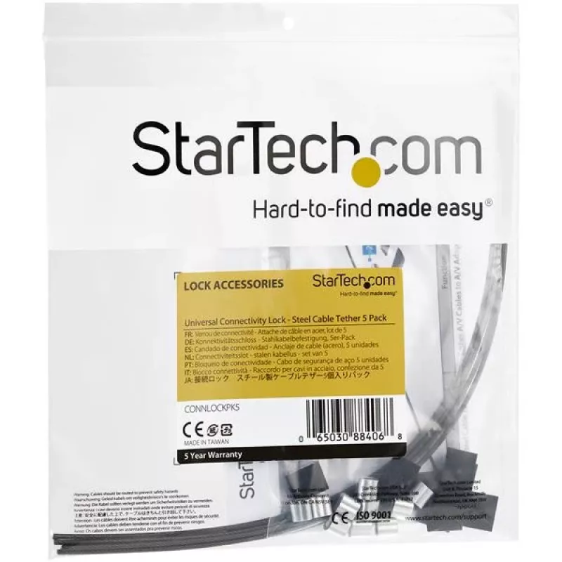 StarTech.com Pack de 5 fijaciones de seguridad para cables de adaptadores y dongles – Fijación universal para cables de adaptadores – Cable de fijación – Set de fijación de cables antirrobo de longitud ajustable – Acero