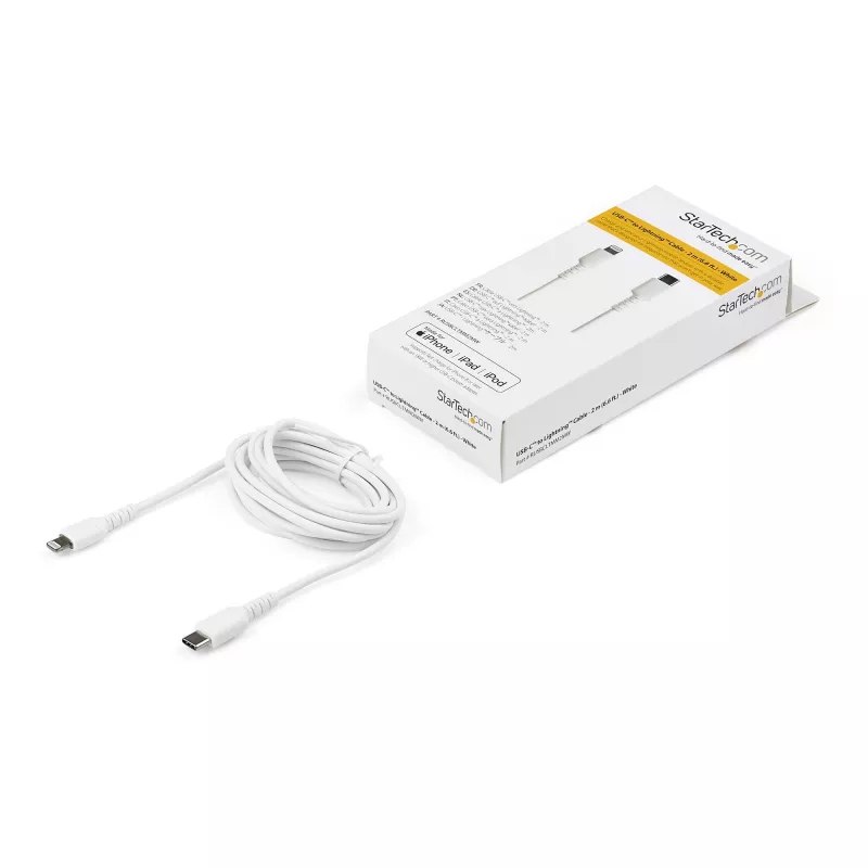 StarTech.com Cable USB-C a Lightning blanco resistente de 1,8 m – Cable de carga/sincronización USB Type-C a Lightning de fibra de aramida duradero y robusto – Certificado Apple MFi iPad/iPhone 12