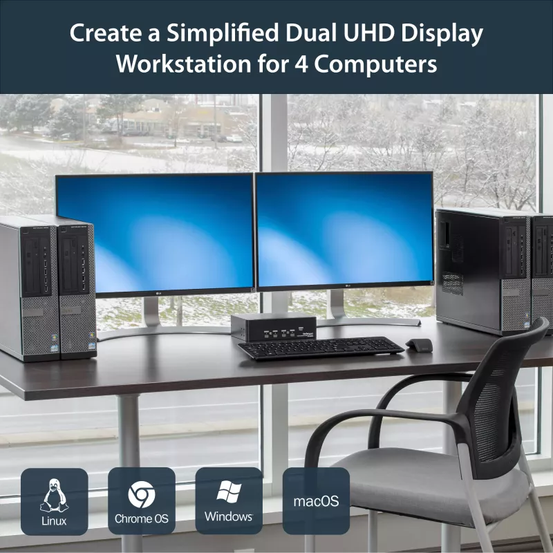 StarTech.com Switch KVM Dual DisplayPort de 4 puertos - 4K 60Hz