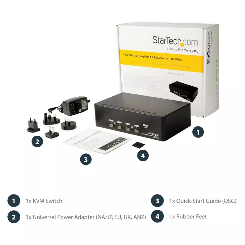 StarTech.com Switch KVM Dual DisplayPort de 4 puertos - 4K 60Hz