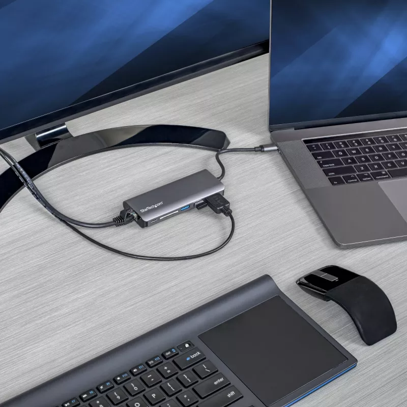 StarTech.com Adaptador multipuerto USB C – Dock de viaje USB-C con HDMI 4K, hub 3x USB 3.0, SD/SDHC, GbE, PD 3.0 de 60W Pass-Through – USB Type-C/Thunderbolt 3 – Sustituye a DKT30CSDHPD