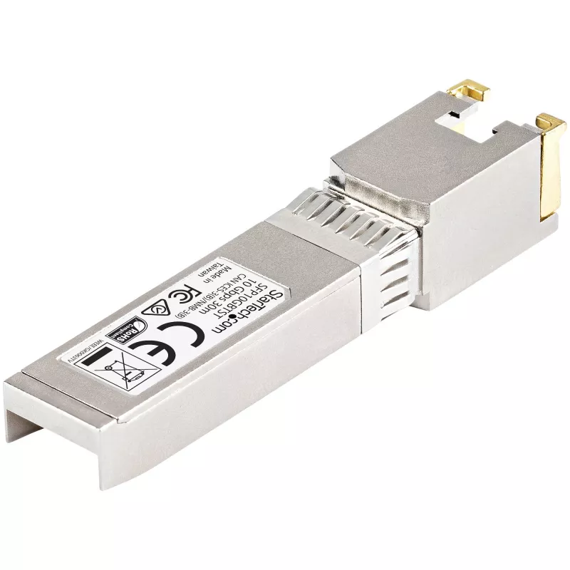 StarTech.com Módulo SFP+ compatible con Cisco SFP-10GB-TC – 10GBASE-T – SFP a RJ45 Cat6/Cat5e – SFP+ Gigabit Ethernet 10GE – RJ-45 30m – Cisco Firepower, ASR1000, ASR9000