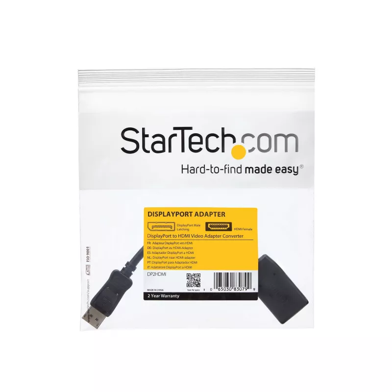 StarTech.com DP2HDMI adaptador/conversor de vídeo de DisplayPort a HDMI, pasivo, hasta 1920x1200, DP macho – HDMI hembra, 24 cm