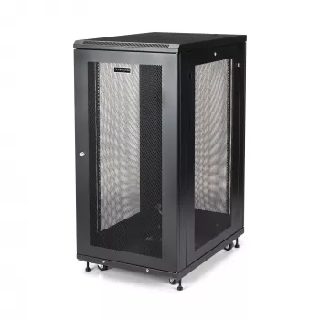 StarTech.com Armario rack de servidor de 4 postes 24U, armario rack de datos de 19 pulgadas con cerradura para equipos informáticos/AV/IT, rack de oficina/red doméstica con ruedas y guías de montaje ajustables