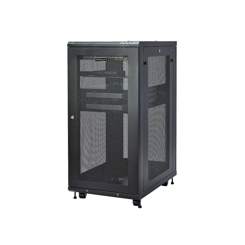 StarTech.com Armario rack de servidor de 4 postes 24U, armario rack de datos de 19 pulgadas con cerradura para equipos informáticos/AV/IT, rack de oficina/red doméstica con ruedas y guías de montaje ajustables