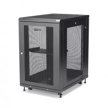 StarTech.com Armario rack de servidor de 4 postes 18U, armario rack de datos de 19 pulgadas con cerradura para equipos informáticos / AV / IT, rack de oficina / red doméstica con ruedas y guías de montaje ajustables