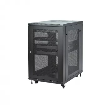 StarTech.com Armario rack de servidor de 4 postes 18U, armario rack de datos de 19 pulgadas con cerradura para equipos informáticos / AV / IT, rack de oficina / red doméstica con ruedas y guías de montaje ajustables