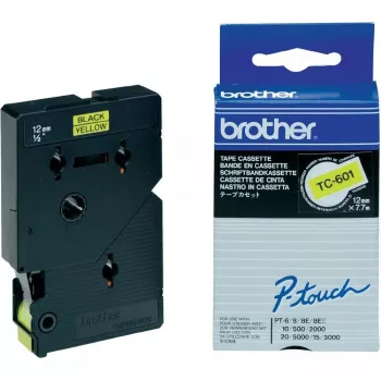 Cinta de etiquetar Brother TC601 12mm negro sobre amarillo