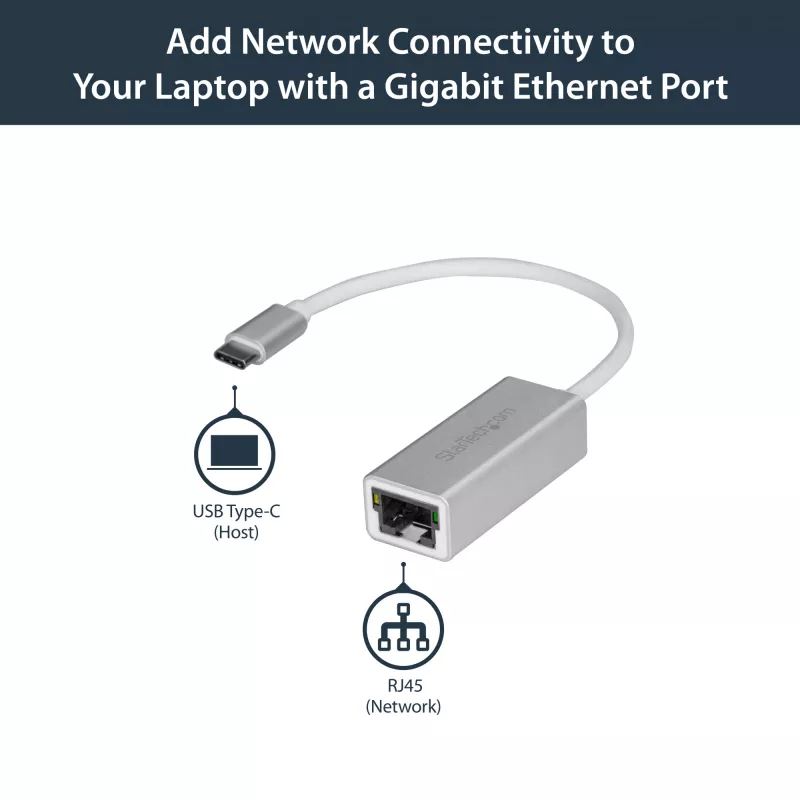 StarTech.com Adaptador de red USB-C a Gigabit – plateado, con cable, USB, Ethernet, 5000 Mbit/s, plateado