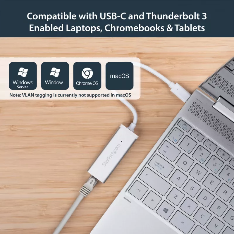 StarTech.com Adaptador de red USB-C a Gigabit – plateado, con cable, USB, Ethernet, 5000 Mbit/s, plateado