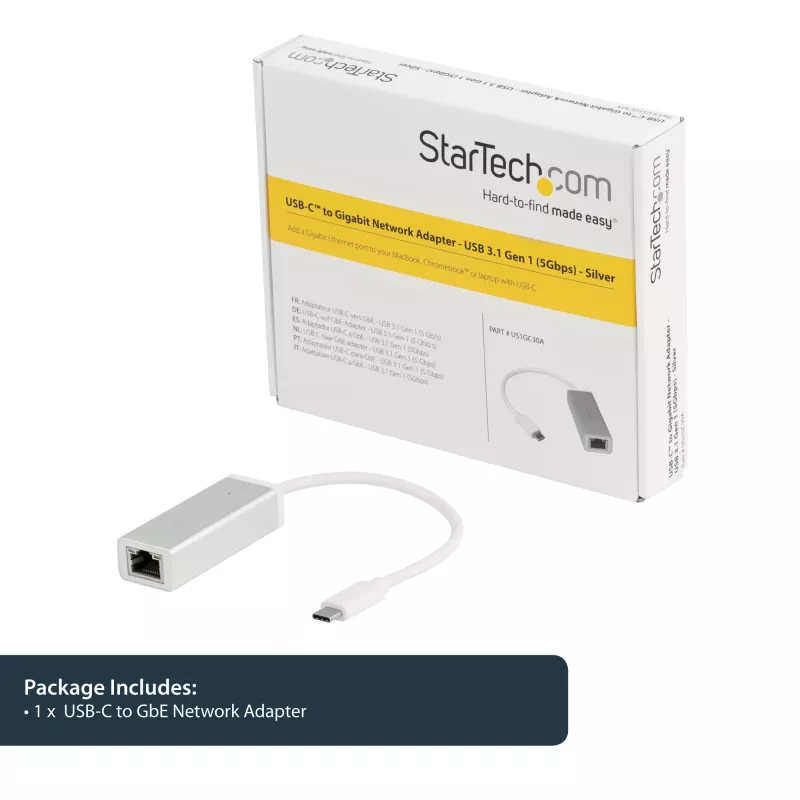 StarTech.com Adaptador de red USB-C a Gigabit – plateado, con cable, USB, Ethernet, 5000 Mbit/s, plateado