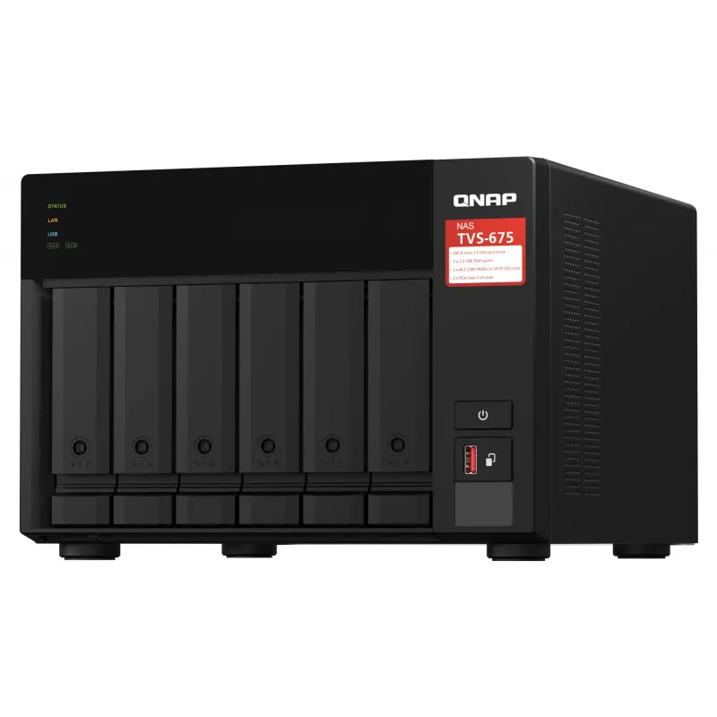 QNAP TVS-675 NAS torre ZhaoXin KaiXian KX-6000 KX-U6580 8 GB DDR4 0 TB QuTS hero Black
