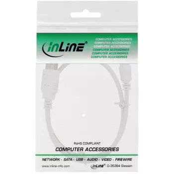 Cable USB 2.0 Mini InLine, Type-A macho / Mini-B macho (5 polos), blanco, 0,5 m