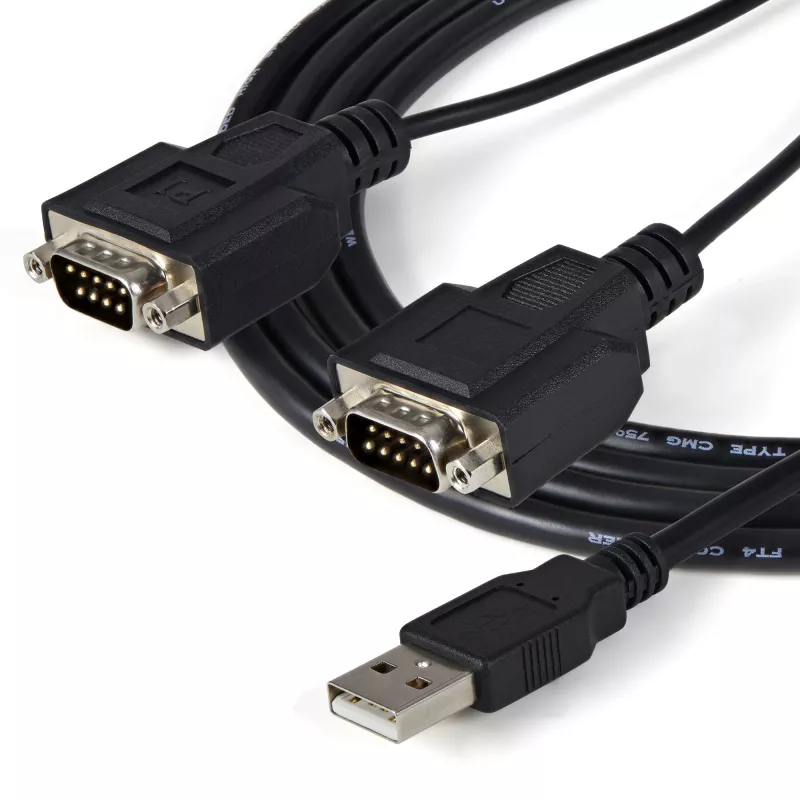 StarTech.com ICUSB2322F cable adaptador FTDI de USB a serie RS232 de 2 puertos, USB 2.0, 2,1 m, negro