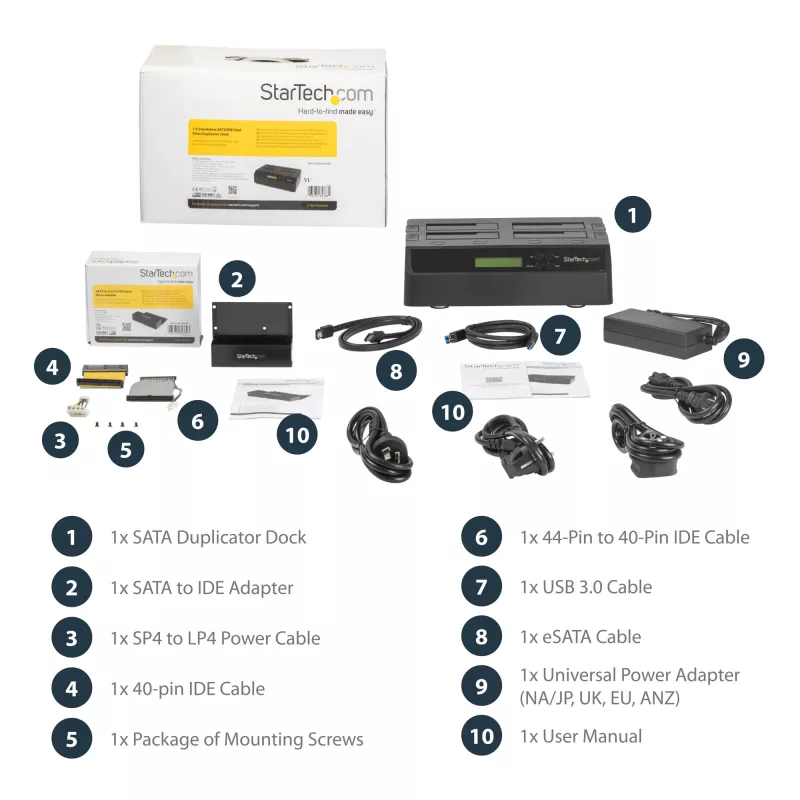 StarTech.com Dock duplicador de discos duros SATA independiente 1:3 USB 3.0 eSATA de 4 bahías
