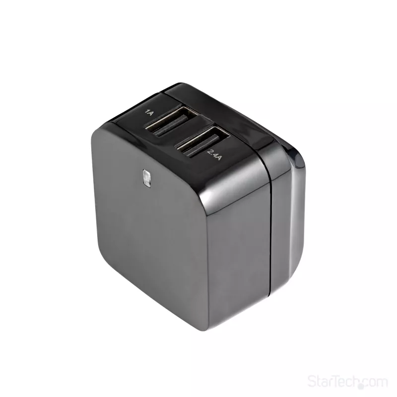 StarTech.com Cargador USB de doble puerto para viajes internacionales – 17W/3,4A – negro