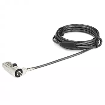 StarTech.com Candado de cable para portátil de 2 m – Candado de seguridad con combinación numérica de 4 dígitos para portátil/sobremesa con ranura Wedge – Candado antirrobo de acero con recubrimiento de vinilo – Portátil