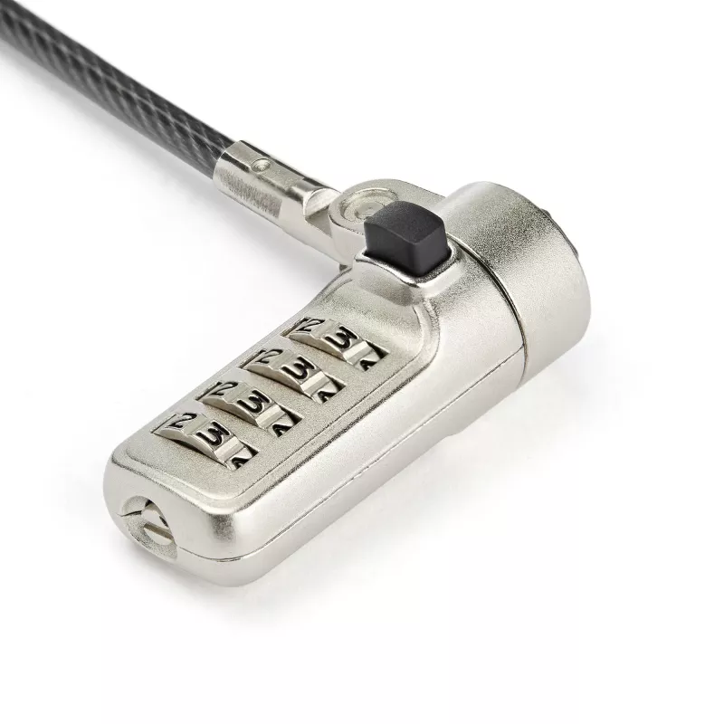 StarTech.com Candado de cable para portátil de 2 m – Candado de seguridad con combinación numérica de 4 dígitos para portátil/sobremesa con ranura Wedge – Candado antirrobo de acero con recubrimiento de vinilo – Portátil
