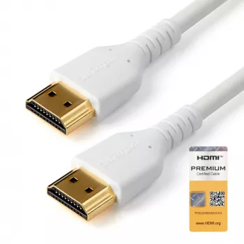 StarTech.com RHDMM2MPW cable High Speed HDMI 2.0 Premium certificado con Ethernet, 4K 60 Hz, M/M, 2 m, fibra de aramida, cubierta de TPE, blanco