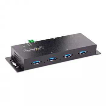 StarTech.com Hub USB 3.0 industrial de 4 puertos 5Gbps, hub USB robusto con protección ESD, montaje en DIN/pared/mesa hub USB-A, ampliación USB con conectores de bloqueo, Heavy Duty – TAA