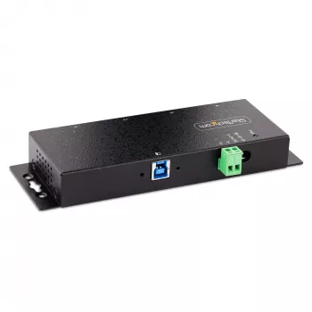 StarTech.com Hub USB 3.0 industrial de 4 puertos 5Gbps, hub USB robusto con protección ESD, montaje en DIN/pared/mesa hub USB-A, ampliación USB con conectores de bloqueo, Heavy Duty – TAA