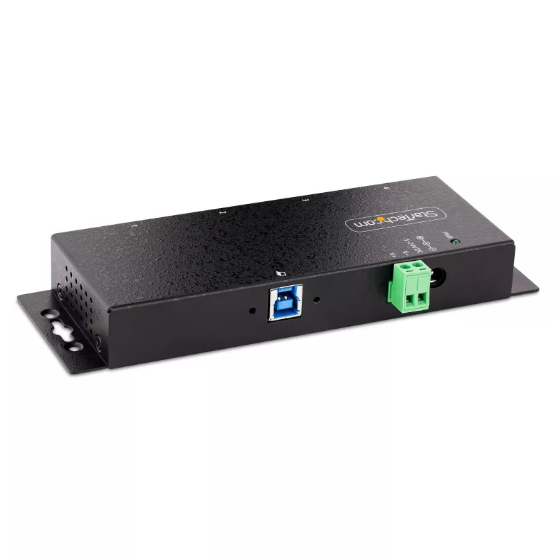 StarTech.com Hub USB 3.0 industrial de 4 puertos 5Gbps, hub USB robusto con protección ESD, montaje en DIN/pared/mesa hub USB-A, ampliación USB con conectores de bloqueo, Heavy Duty – TAA