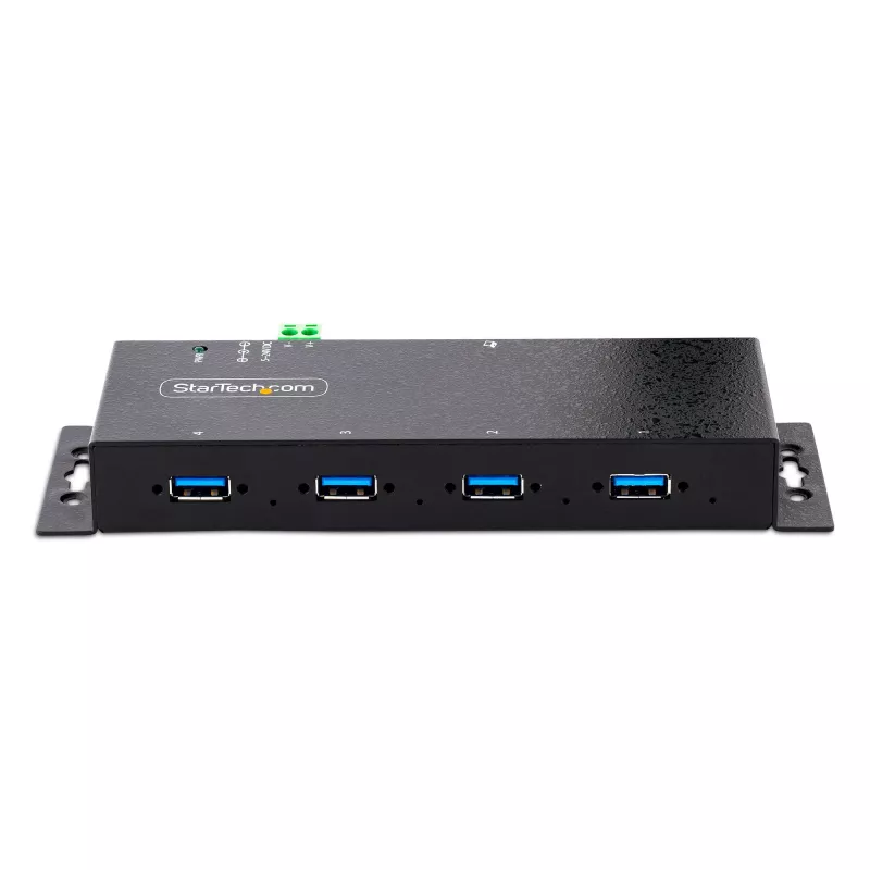 StarTech.com Hub USB 3.0 industrial de 4 puertos 5Gbps, hub USB robusto con protección ESD, montaje en DIN/pared/mesa hub USB-A, ampliación USB con conectores de bloqueo, Heavy Duty – TAA