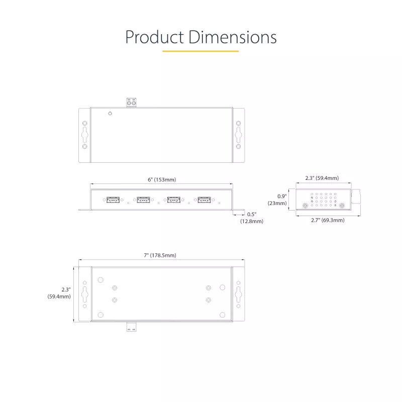 StarTech.com Hub USB 3.0 industrial de 4 puertos 5Gbps, hub USB robusto con protección ESD, montaje en DIN/pared/mesa hub USB-A, ampliación USB con conectores de bloqueo, Heavy Duty – TAA