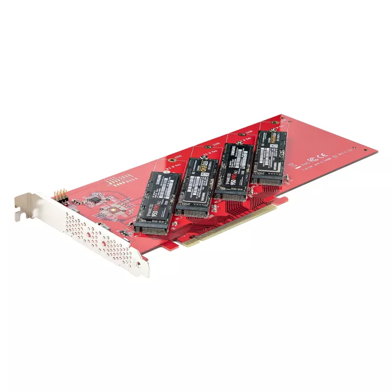 StarTech.com Tarjeta adaptadora PCIe Quad M.2, PCIe x16 a cuatro SSD NVMe o AHCI M.2, PCI Express 4.0, 7,8 GBps/unidad, requiere bifurcación, compatible con Windows/Linux