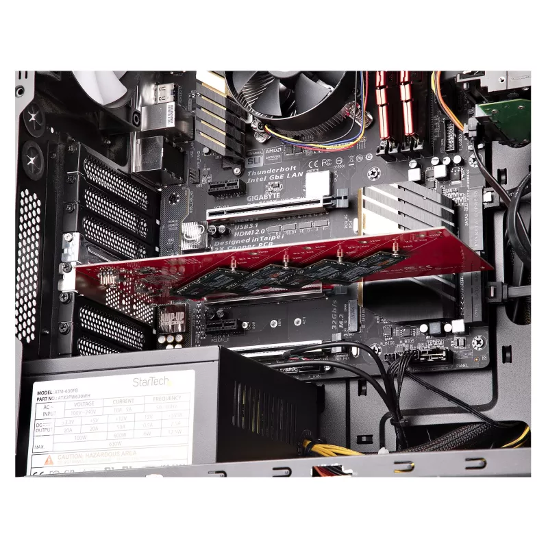 StarTech.com Tarjeta adaptadora PCIe Quad M.2, PCIe x16 a cuatro SSD NVMe o AHCI M.2, PCI Express 4.0, 7,8 GBps/unidad, requiere bifurcación, compatible con Windows/Linux