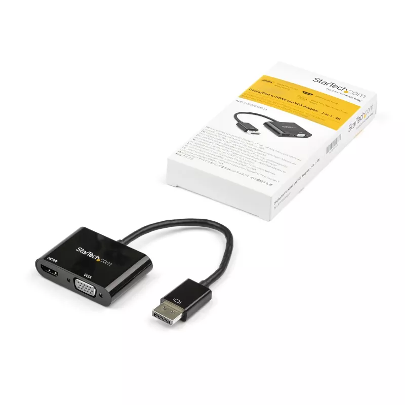 StarTech.com Adaptador DisplayPort a HDMI VGA - Adaptador de monitor DisplayPort 1.2 HBR2 a HDMI 2.0 (4K 60Hz) o VGA 1080p - Dongle convertidor DP a HDMI o VGA - Adaptador de pantalla de vídeo digital