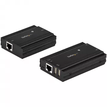 StarTech.com Hub extensor USB 2.0 de 4 puertos mediante un único cable Ethernet CAT5e/CAT6 (RJ45) – 100m – Kit adaptador hub extensor USB – Carcasa metálica – Alimentación externa – 480 Mbit/s