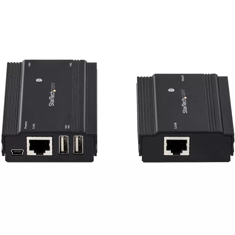 StarTech.com Hub extensor USB 2.0 de 4 puertos mediante un único cable Ethernet CAT5e/CAT6 (RJ45) – 100m – Kit adaptador hub extensor USB – Carcasa metálica – Alimentación externa – 480 Mbit/s