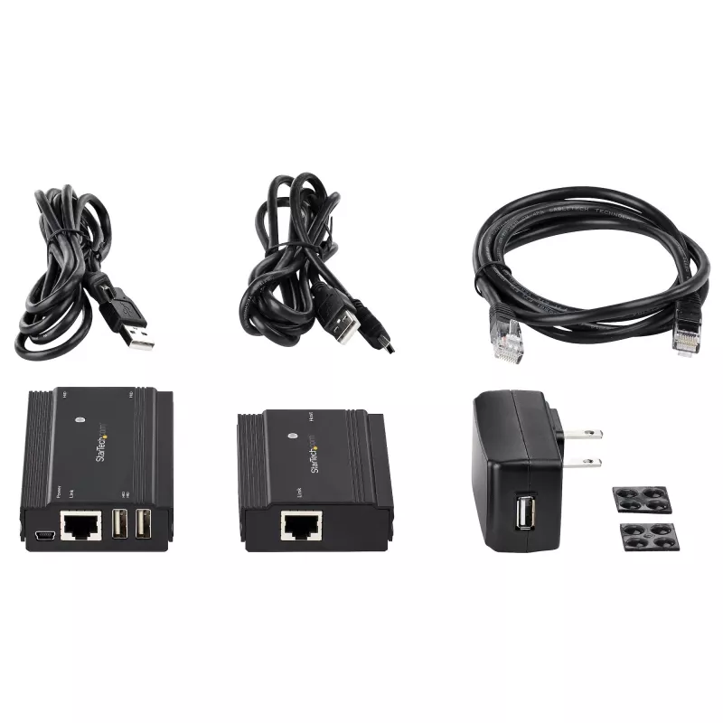 StarTech.com Hub extensor USB 2.0 de 4 puertos mediante un único cable Ethernet CAT5e/CAT6 (RJ45) – 100m – Kit adaptador hub extensor USB – Carcasa metálica – Alimentación externa – 480 Mbit/s