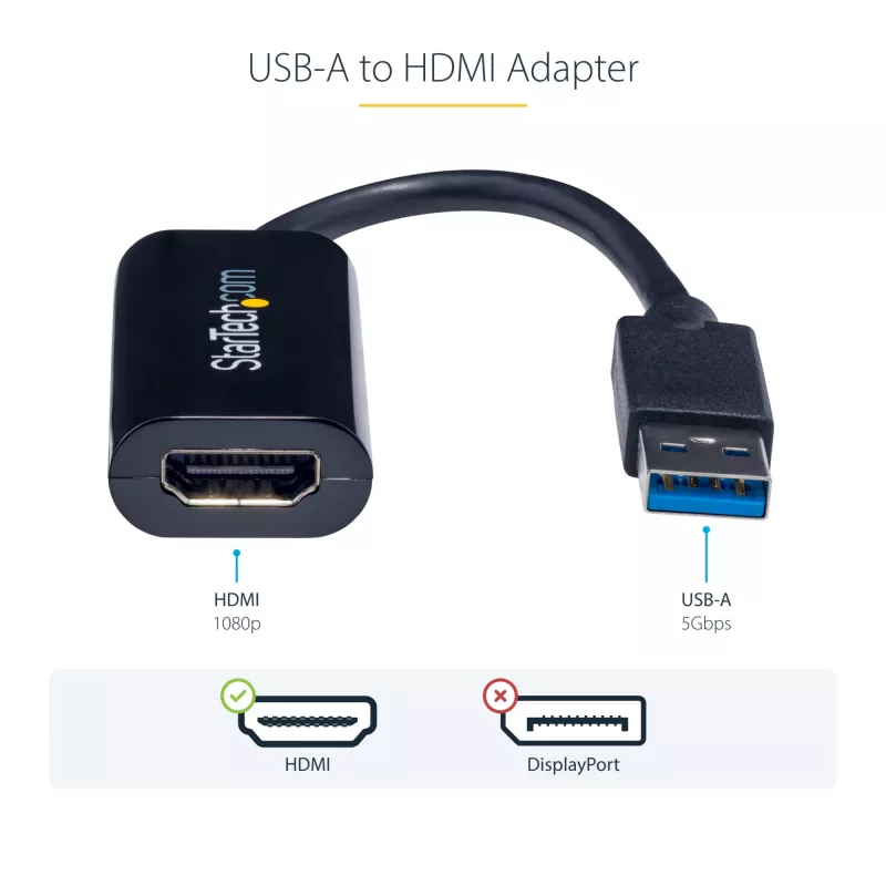 StarTech.com Adaptador USB 3.0 a HDMI, convertidor de monitor USB a HDMI para Windows, 1080P (sin soporte para macOS/ChromeOS/Linux) – TAA
