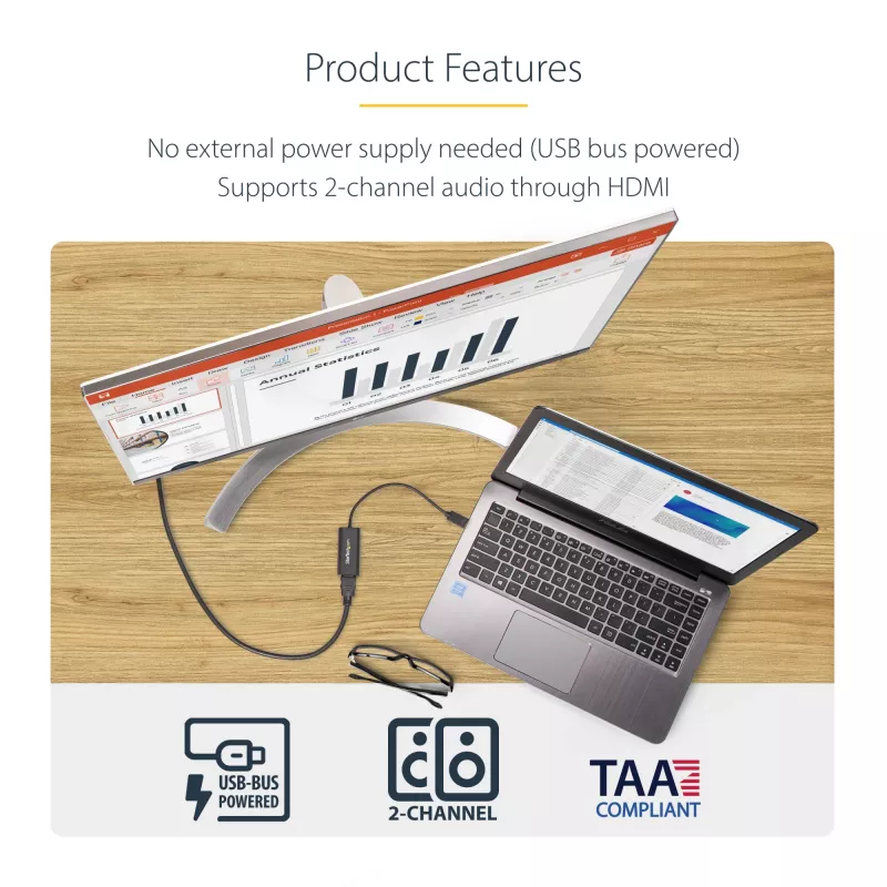 StarTech.com Adaptador USB 3.0 a HDMI, convertidor de monitor USB a HDMI para Windows, 1080P (sin soporte para macOS/ChromeOS/Linux) – TAA