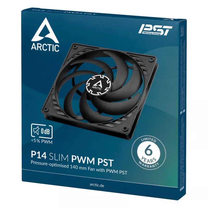 Ventilador PWM de 140 mm ARCTIC P14 Slim PWM PST optimizado para presión con cable en Y integrado