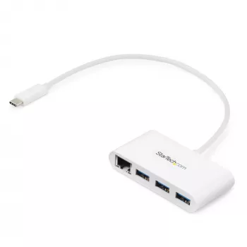 StarTech.com Hub USB-C de 3 puertos con Gigabit Ethernet – USB-C a 3x USB-A – Hub USB 3.0 – Blanco