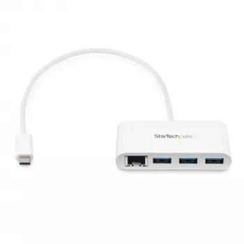 StarTech.com Hub USB-C de 3 puertos con Gigabit Ethernet – USB-C a 3x USB-A – Hub USB 3.0 – Blanco