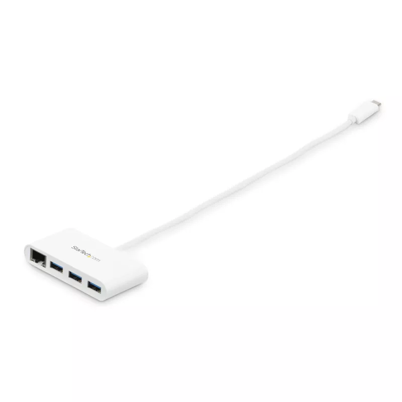 StarTech.com Hub USB-C de 3 puertos con Gigabit Ethernet – USB-C a 3x USB-A – Hub USB 3.0 – Blanco
