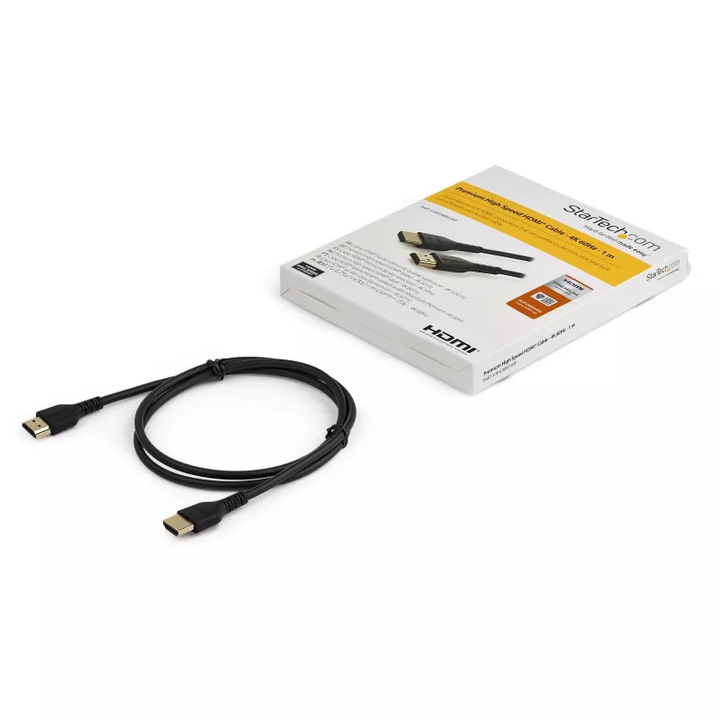 StarTech.com Cable HDMI 2.0 Slim de 0,9 m (3ft), cable HDMI flexible con certificación Premium y Ethernet, UHD 4K 60Hz HDR10, diseño resistente de fibra de aramida con funda de TPE